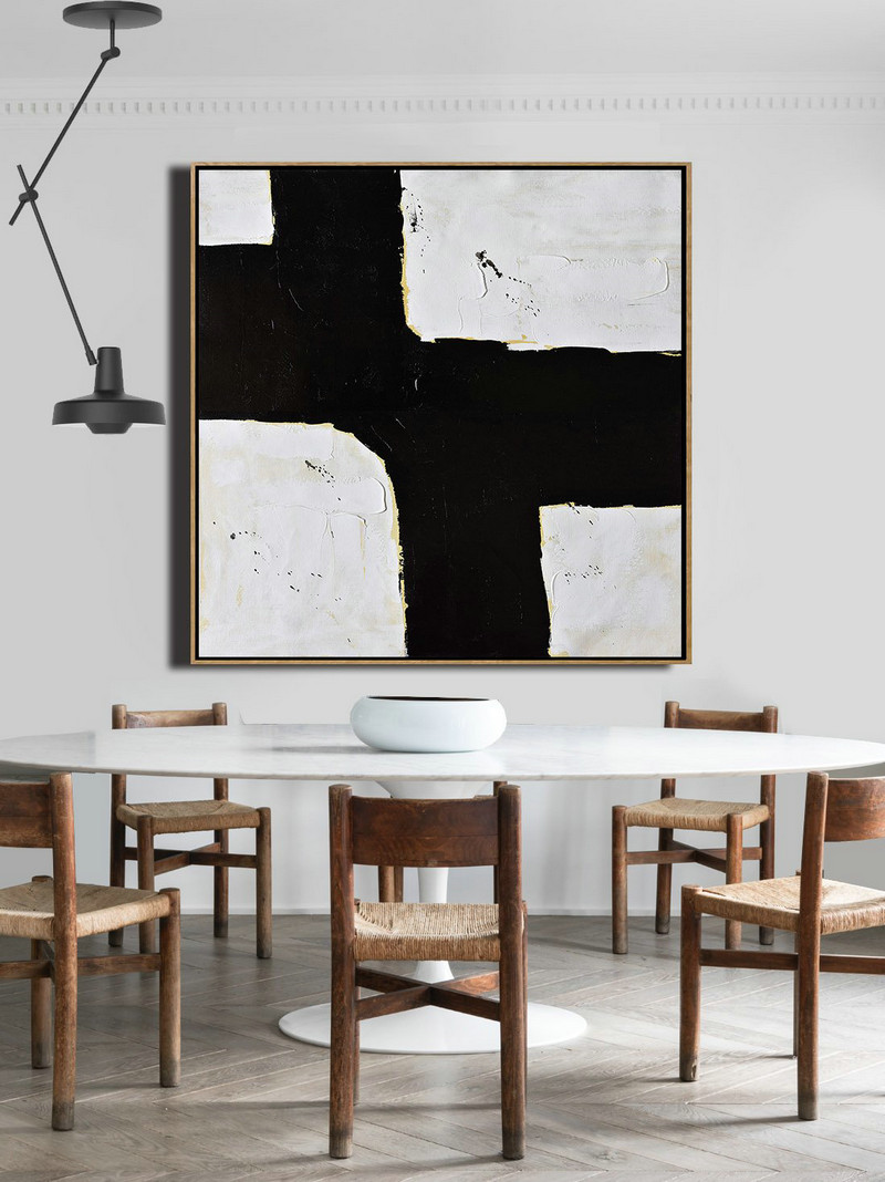 Abstract Painting Extra Large Canvas Art,Handmade Minimal Art Palette Knife Canvas Painting, Black White Beige - Custom Canvas Wall Art